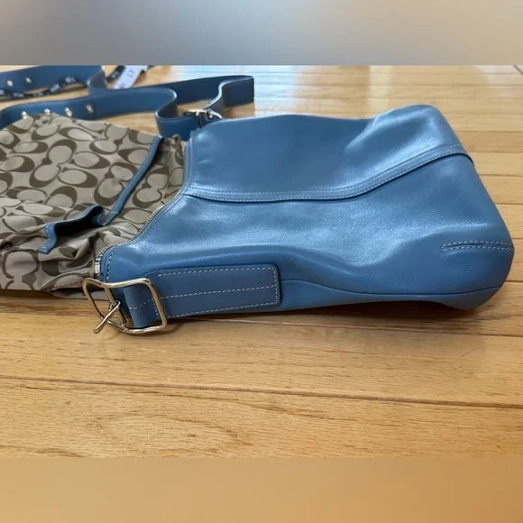 CoachLegacy light blue leather Shoulder Crossbody slim duffle Hobo bag